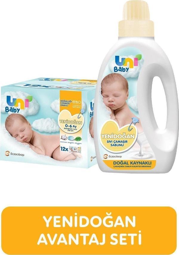 Uni Baby Yenidoğan Avantaj Seti - Yenidoğan Islak Mendil 12'Li Yenidoğan Çamaşır Sabunu 1500 Ml - Image 1