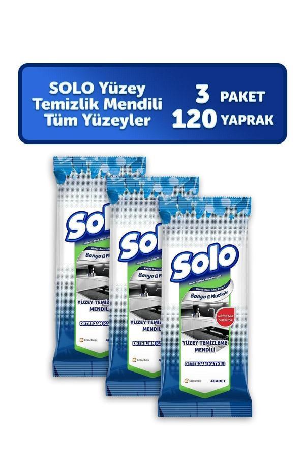 Solo Yüzey Temizleyici Islak Mendil 3'Lü Mutfak-Banyo 120 Yaprak - Image 1
