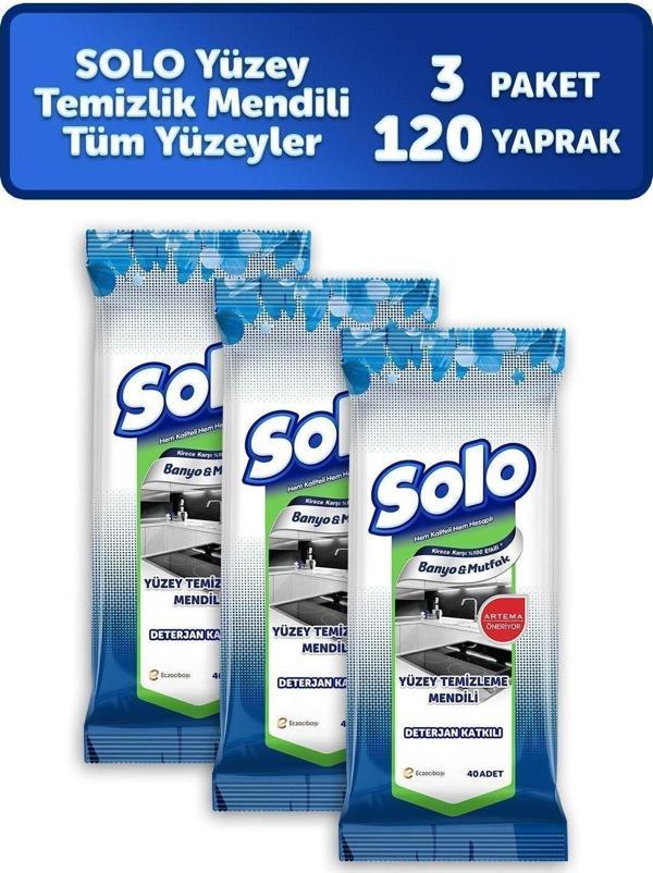 Solo Yüzey Temizleyici Islak Mendil 3'Lü Mutfak-Banyo 120 Yaprak - Image 1