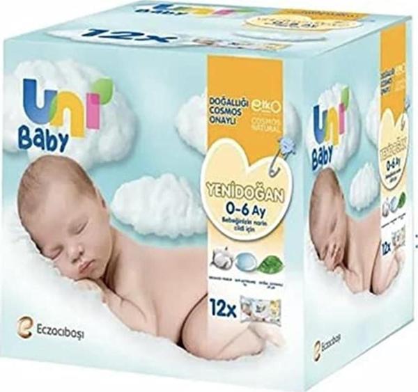 Uni Baby Yenidoğan Islak Mendil 12'Li 480 Yaprak, Beyaz - Image 1