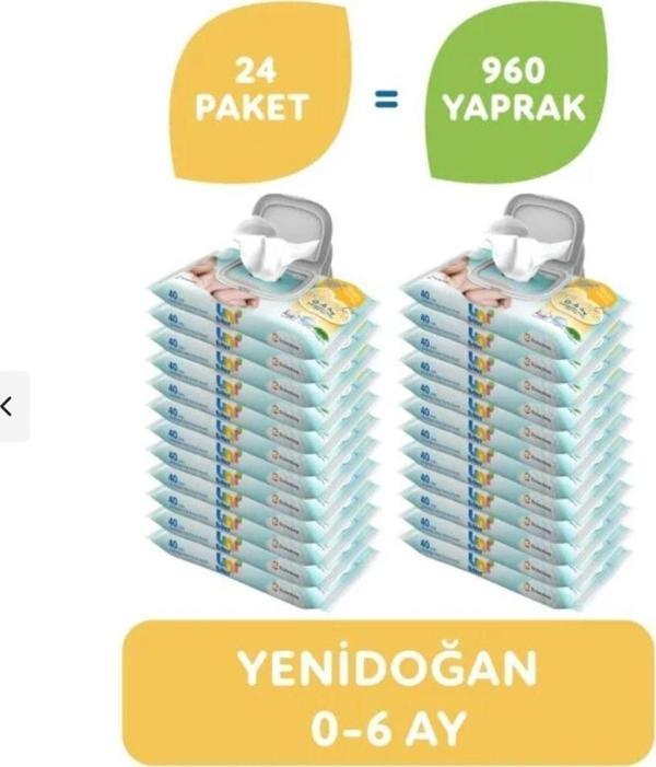 Uni Baby Yenidoğan Islak Mendil 24'Lü 960 Yaprak - Image 1