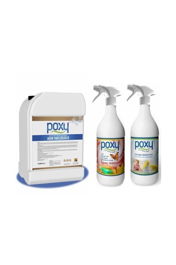 Poxy Ağır Yağ Çözücü 5 Lt & Fayans Temizleyici 1 Lt & Poxy Genel Temizlik 1 Lt - Image 1