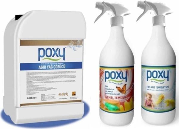 Poxy Ağır Yağ Çözücü 5 Lt & Fayans Temizleyici 1 Lt & Poxy Genel Temizlik 1 Lt - Image 1