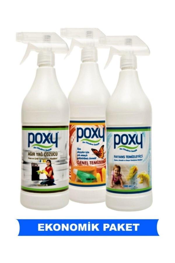 Poxy Ağır Yağ Çözücü Genel Temizlik Fayans Banyo Temizleyici Üçlü Kampanya Paketi 3X1 Lt - Image 1