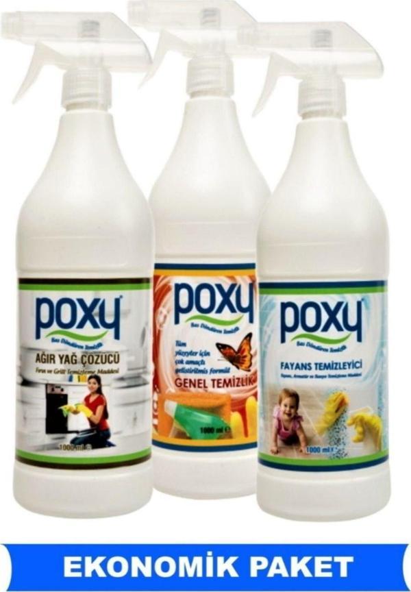Poxy Ağır Yağ Çözücü Genel Temizlik Fayans Banyo Temizleyici Üçlü Kampanya Paketi 3X1 Lt - Image 1
