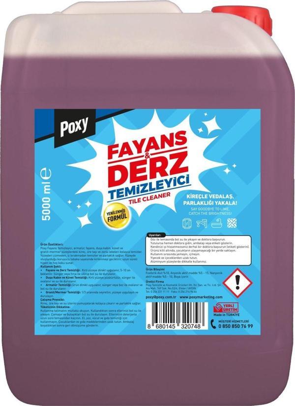 Poxy Banyo Ve Fayans Temizleyici Kireç Çözücü Duşakabin Temizleyici Derz Temizleyici 5 Lt - Image 1