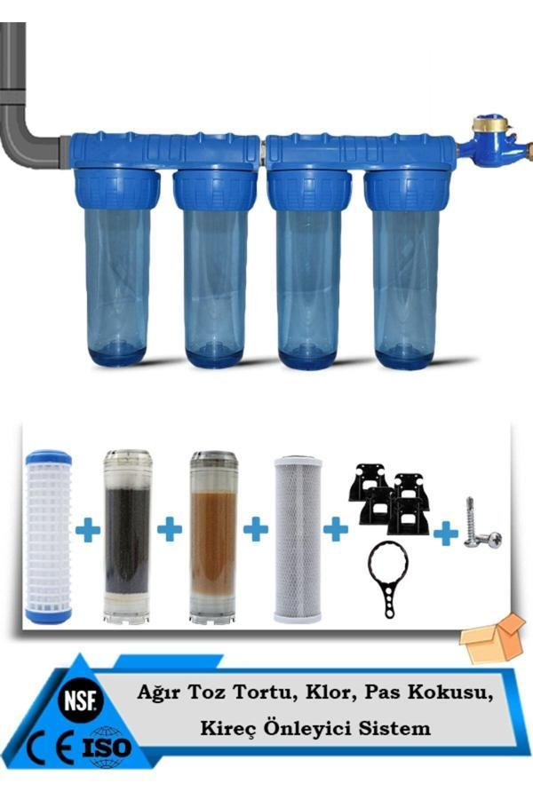 Filter Store Daire Bina Sayaç Girişi 10" Inch 4 Aşama Su Arıtma Cihazı (İletkenlik Düşürücü Yumuşatma Sistemi) - Image 1