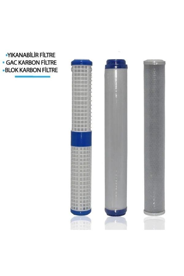 Filter Store Daire Bina Sayaç Girişi 20" Inch 3 Aşama ( Yıkanabilir , Gac , Blok ) Yedek Filtre Seti - Image 1