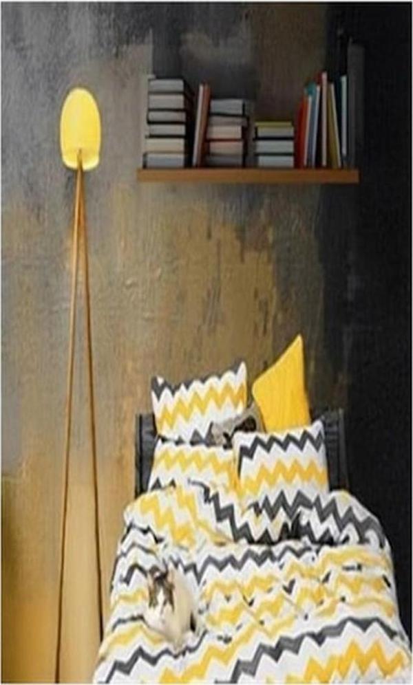 More Home Yorgan Kılıfı Tek Kişilik Zikzaklı Sarı Gri - Image 1