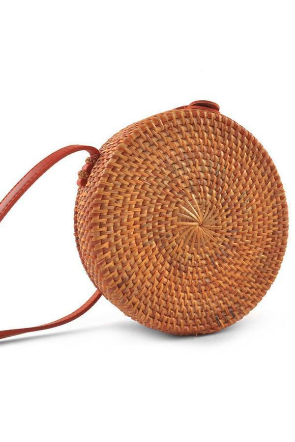 El Yapımı Hasır Rattan Yuvarlak Kutu Çanta - Image 1