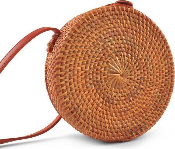 El Yapımı Hasır Rattan Yuvarlak Kutu Çanta - Image 1