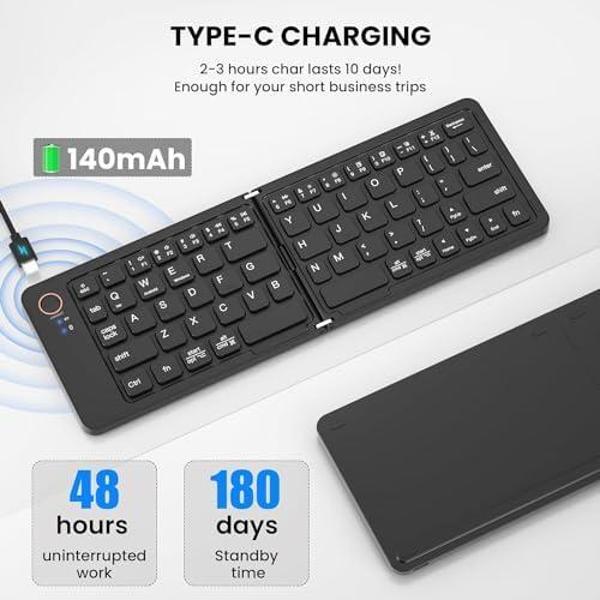Mini Katlanabilir Bluetooth Klavye Taşınabilir ve Telefon Standı iPhone ile uyumlu iPad ile uyumlu Mac ile uyumlu Android Windows ile uyumlu Ultra İnce Alüminyum Seyahat Katlanır Siyah Z671 - Image 1
