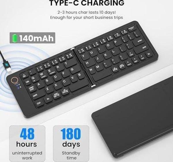Mini Katlanabilir Bluetooth Klavye Taşınabilir ve Telefon Standı iPhone ile uyumlu iPad ile uyumlu Mac ile uyumlu Android Windows ile uyumlu Ultra İnce Alüminyum Seyahat Katlanır Siyah Z671 - Image 1