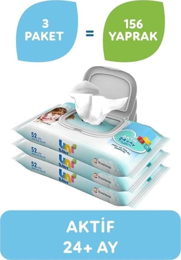 Uni Baby Aktif Islak Mendil 3'Lü 156 Yaprak - Image 1