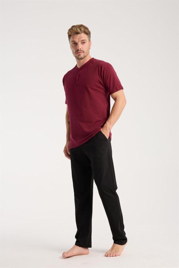 Celira Erkek Bordo Düğmeli Yaka Kısa Kol Pijama Takımı - Image 1