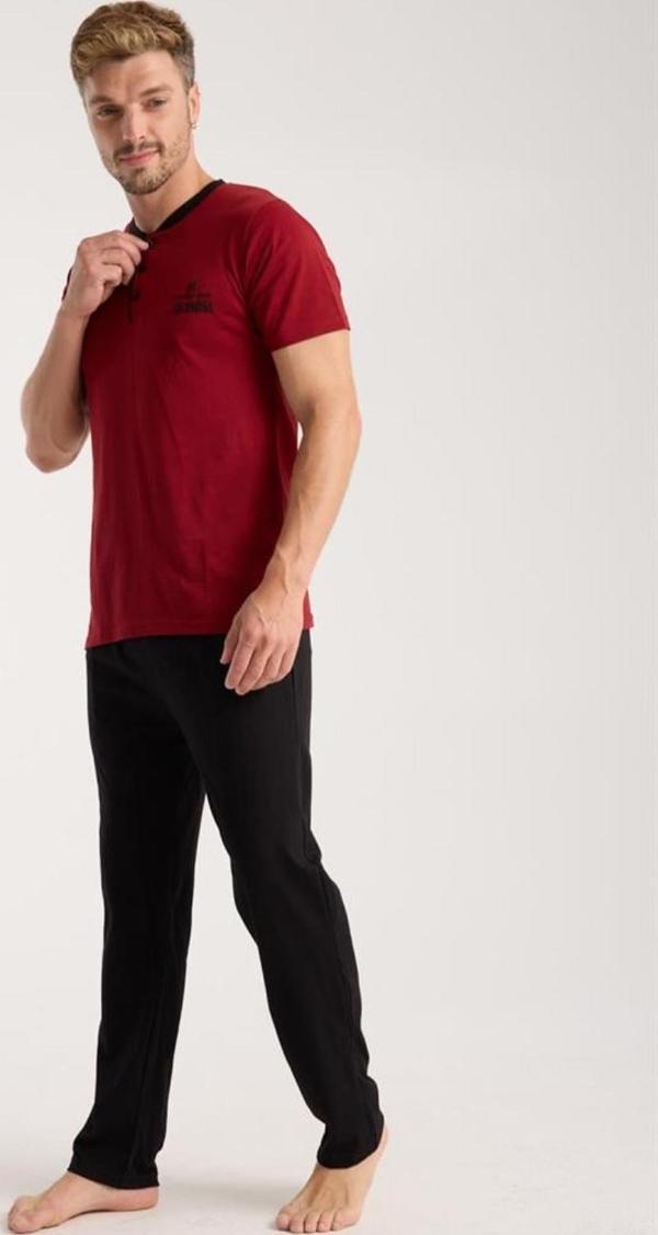 Celira Erkek Bordo Düğmeli Yaka Kısa Kol Pijama Takımı - Image 1