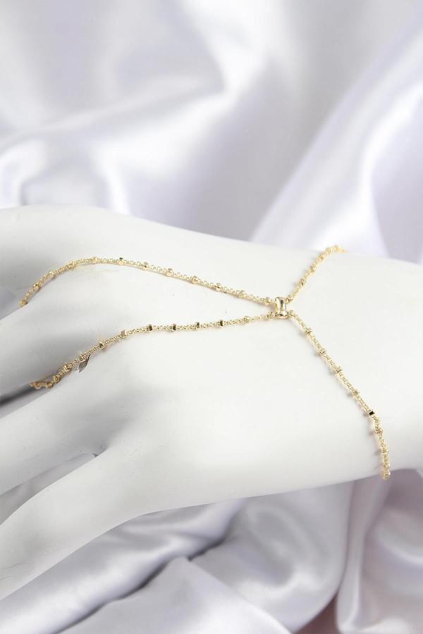 Celira Pirinç Boncuk Zincirli X Model Gold Renk Kadın Şahmeran 00087 - Image 1