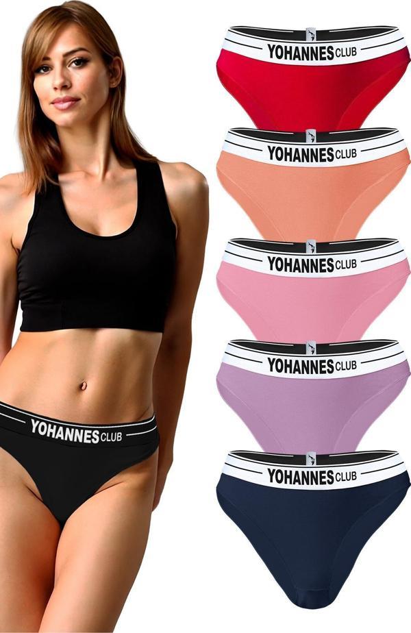 Yohannes Club, Kadın Lastik Kemerli Bikini Slip, 5'li Paket, - Image 1
