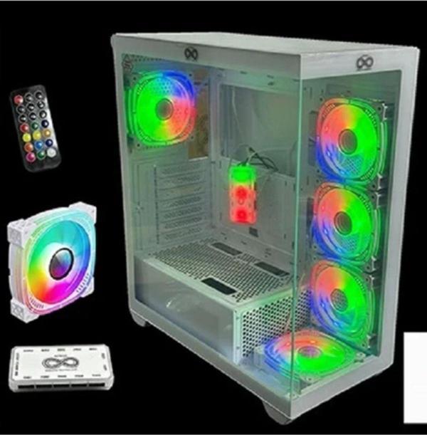 AZT201-W TEMPERLI CAM Beyaz U.KUMANDALI+5xRGB FAN+SWITCH AKVARYUM GAMING KASA - Image 1