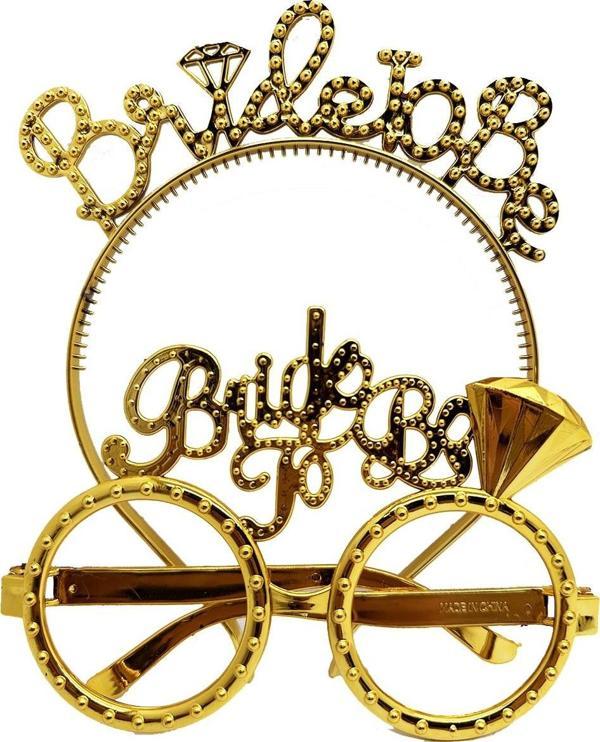 Bride To Be Taç ve Gözlük Seti Altın Renk - Image 1