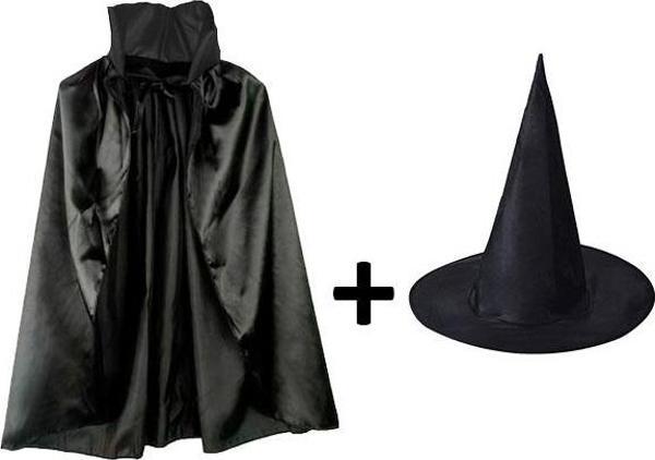 Siyah Yakalı Pelerin ve Siyah Cadı Şapkası Seti Çocuk Boy - Image 1