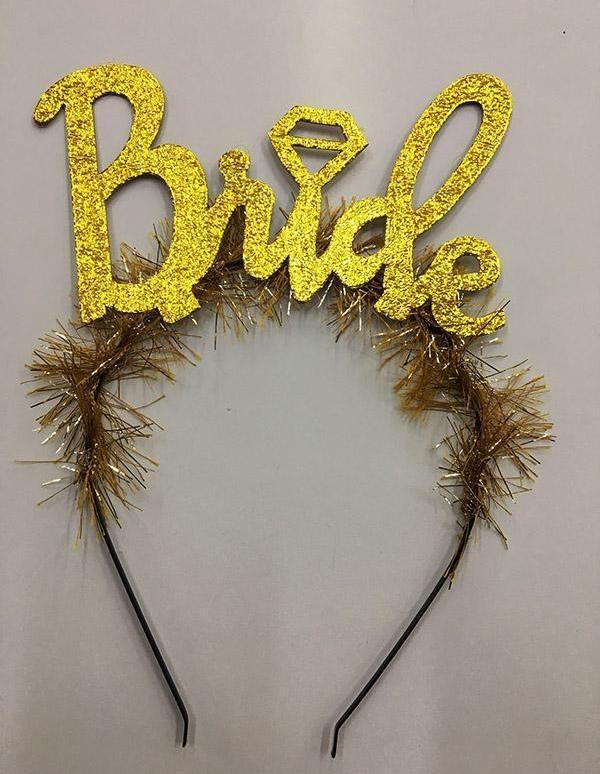 Altın Renk Bekarlığa Veda İtalik Yazı Alyanslı Bride Taç - Image 1