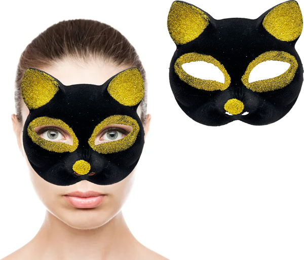 Siyah Renk Gold Simli Kedi Maskesi - Image 1