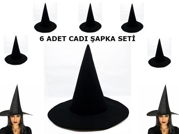 Siyah Cadı Şapkası Keçe Yetişkin Boy 6 Adet - Image 1