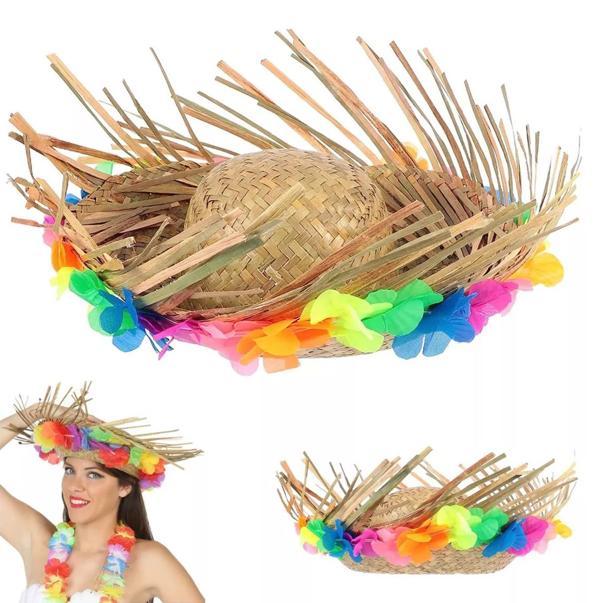 Natural Renkli Püsküllü Örme Hasır Hawaii Şapka - Image 1