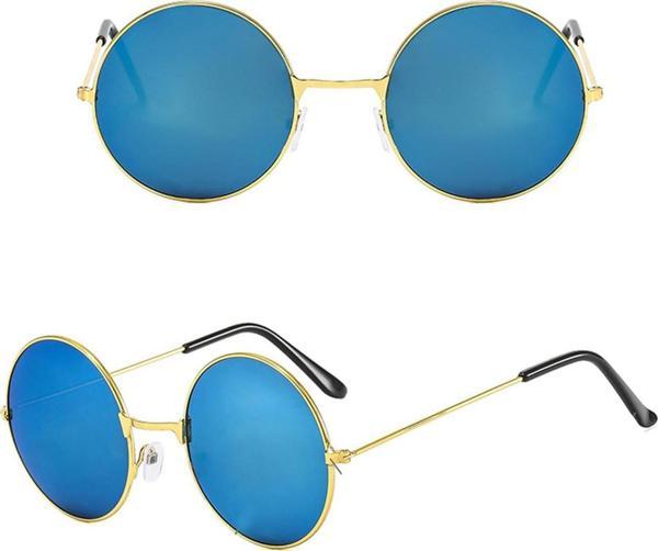 Yuvarlak Cam John Lennon Tarzı Gold Çerçeveli Mavi Gözlük - Image 1