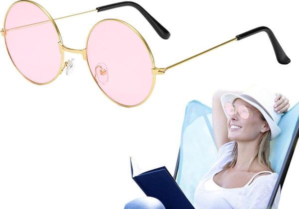 Yuvarlak Cam John Lennon Tarzı Gold Pembe Gözlük - Image 1