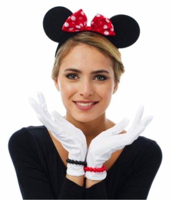 Kırmızı Fiyonklu Minnie Mouse Tacı ve Beyaz Eldiven Seti - Image 1
