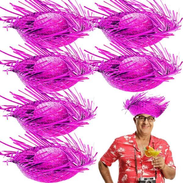 Tropikal Parti Fuşya Hasır Hawaii Şapkası - Image 1