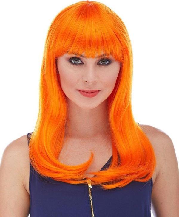 Turuncu Renk Uzun Düz Parti Peruğu - Image 1