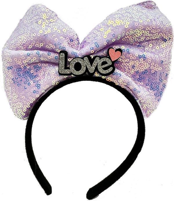 Led Işıklı Gümüş Love Yazılı Lila Fiyonk Taç - Image 1