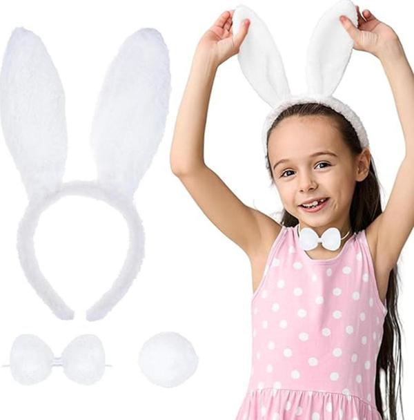 Beyaz Tavşan Kostüm Seti – Taç, Papyon, Kuyruk (12’li Paket) - Image 1