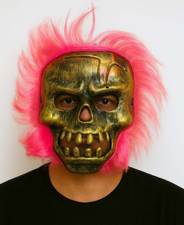 Wild Skull - Bakır Kafatası Pembe Saçlı İskelet Maske - Image 1