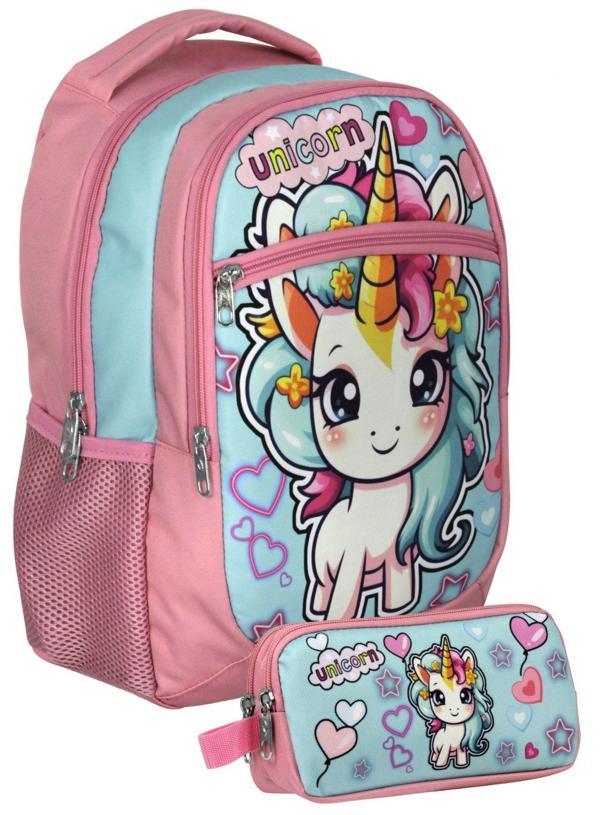 Cennec UMT5048+UMT5050 Sırt Çantası ve Kalemlik Seti (Pembe Turkuaz - Bebek Unicorn - Kız Çocuk) - Image 1