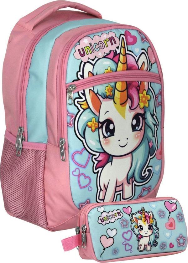 Cennec UMT5048+UMT5050 Sırt Çantası ve Kalemlik Seti (Pembe Turkuaz - Bebek Unicorn - Kız Çocuk) - Image 1