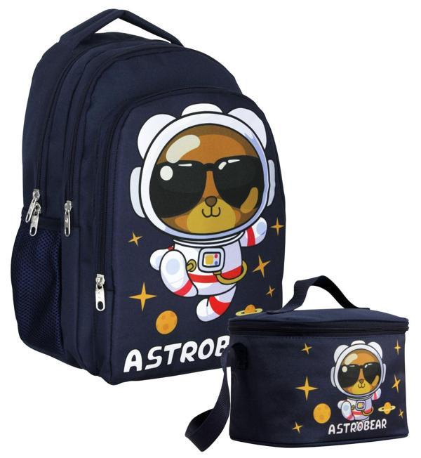 Cennec Sırt Çantası+Beslenme Çantası Seti - Lacivert Beyaz - Astronot Ayıcık - Erkek Çocuk - SETUMT5045B - Image 1