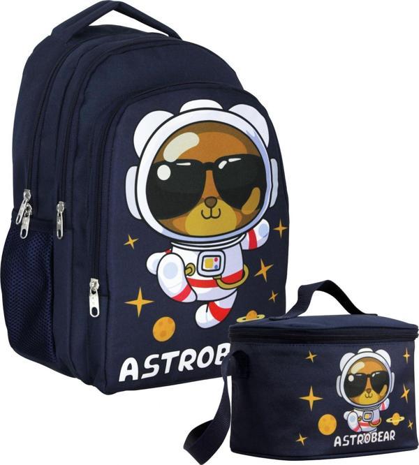 Cennec Sırt Çantası+Beslenme Çantası Seti - Lacivert Beyaz - Astronot Ayıcık - Erkek Çocuk - SETUMT5045B - Image 1