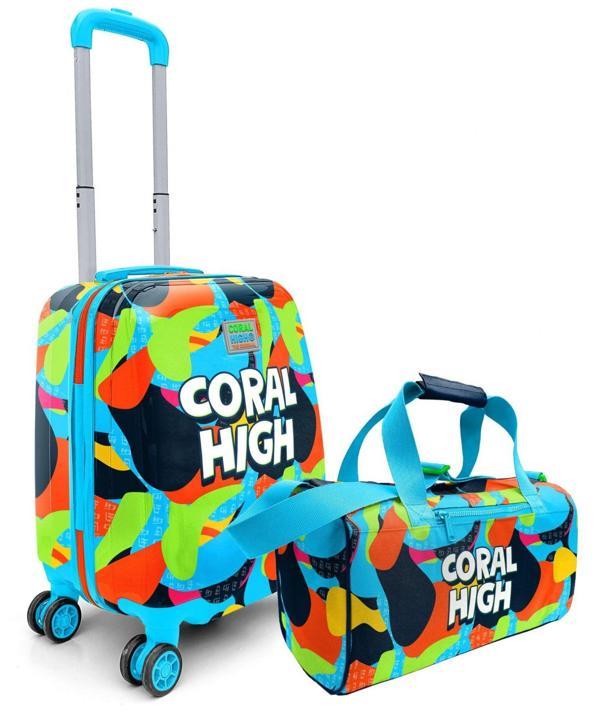 Coral High Erkek Çocuk Lacivert Mavi Grafiti Desenli Çocuk Valizi ve Seyahat/Spor Çantası Seti - Image 1