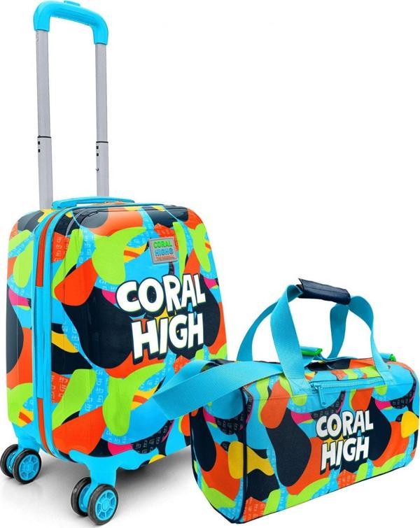 Coral High Erkek Çocuk Lacivert Mavi Grafiti Desenli Çocuk Valizi ve Seyahat/Spor Çantası Seti - Image 1