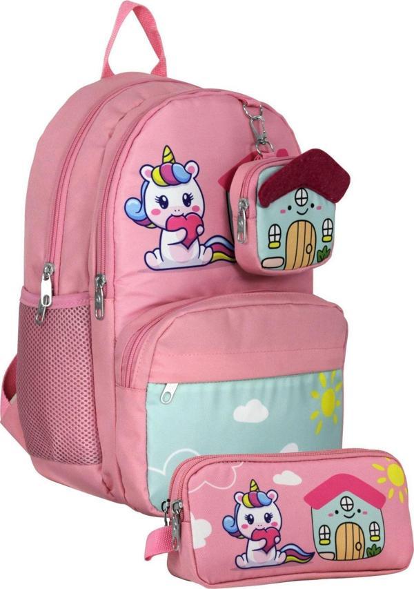 Cennec UMT5051+UMT5053 Sırt Çantası ve Kalemlik Seti (Pembe Yeşil - Unicorn - Kız Çocuk) - Image 1