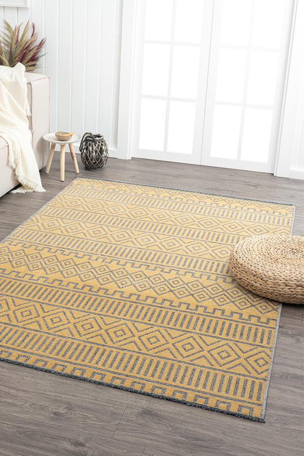 Ares Hardal Gri Halı Yıkanabilir Kaymaz Taban Şönil Kilim Dokuma Pamuk Taban Kilim NV16 - Image 1