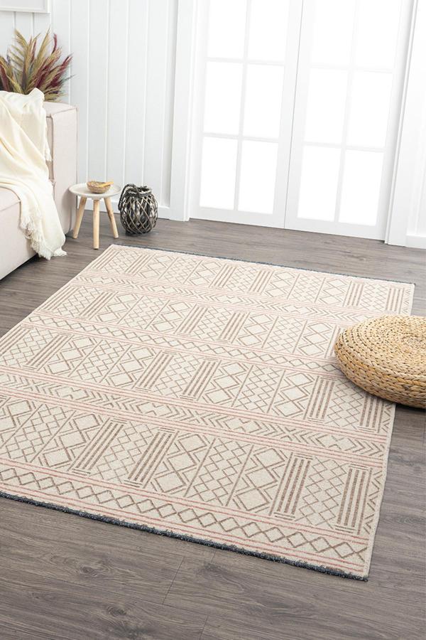 Ares Kemik Bej Halı Yıkanabilir Kaymaz Taban Şönil Kilim Dokuma Pamuk Taban Kilim NV17 - Image 1