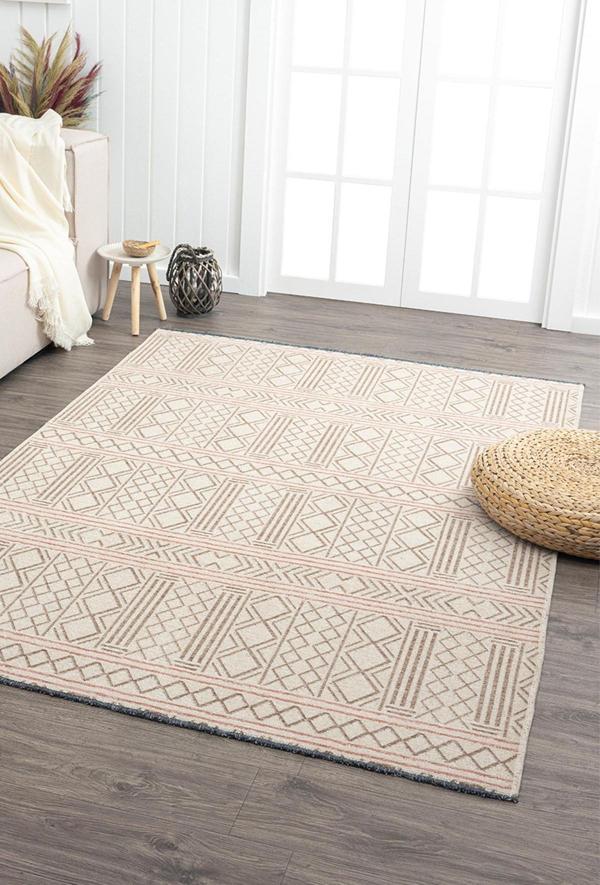 Ares Kemik Bej Halı Yıkanabilir Kaymaz Taban Şönil Kilim Dokuma Pamuk Taban Kilim NV17 - Image 1
