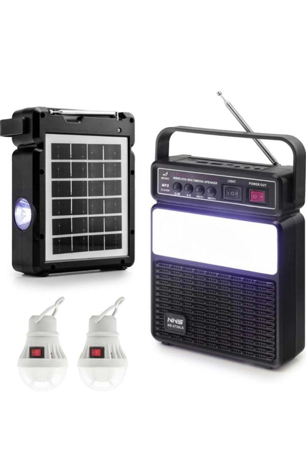 Rosepremium Nns Ns-2730Ls Solar Güneş Panelli Radyolu Bluetooth Hoparlör Led Fenerli Kamp Lambası 2Xampul - Image 1