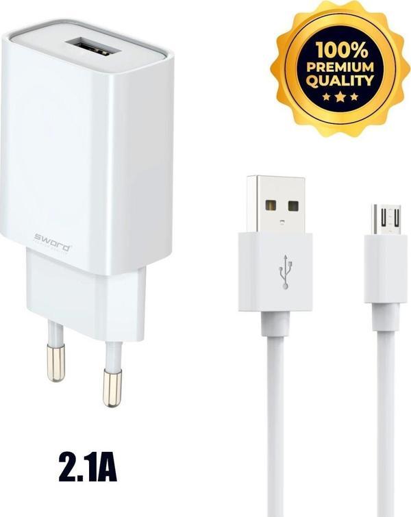 Sword 2.1A Hızlı Şarj Ve Data Kablosu, Adaptör, Micro Usb, Güvenli & Dayanıklı - Image 1