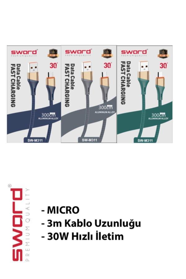 Sword 3 Metre Micro Hızlı Şarj Ve Data Kablosu - Image 1